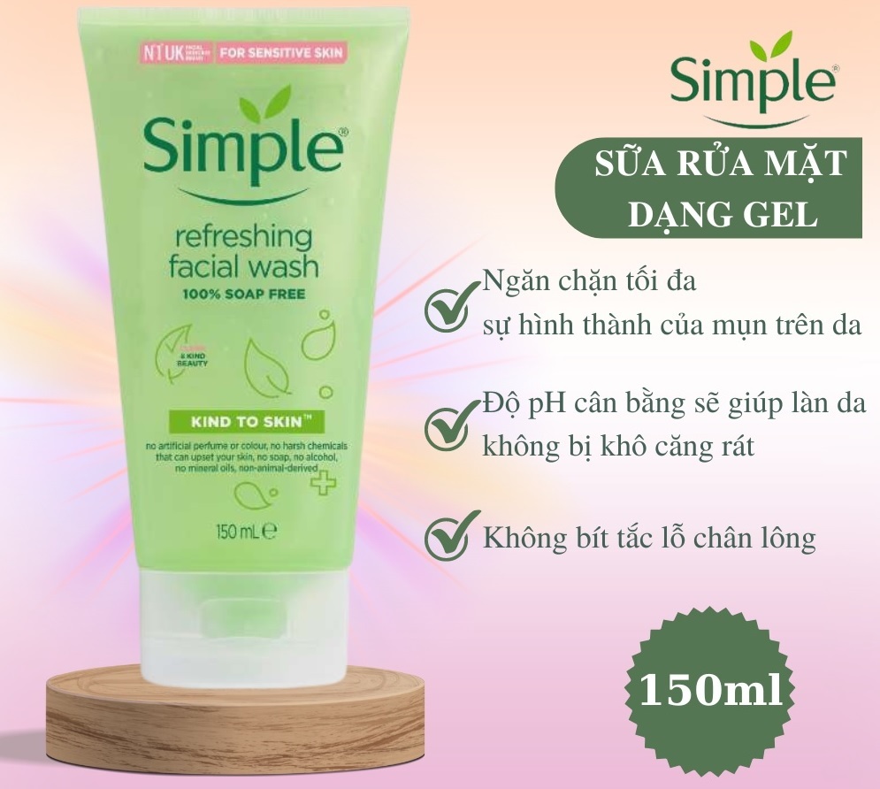 Sữa rửa mặt Simple Kind To Skin Refreshing Facial Wash Gel